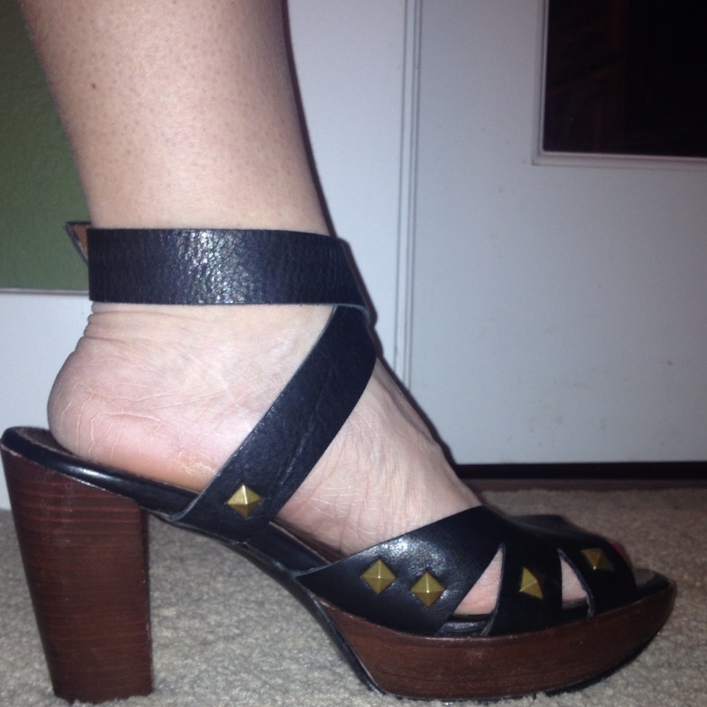 Black Studded Leather Platform Sandals